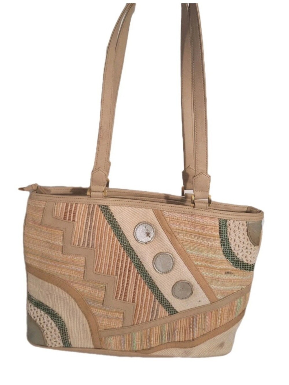Valerie Barad Vintage Cream Cloth Tapestry Woven Handbag Shoulder Bag Purse Boho